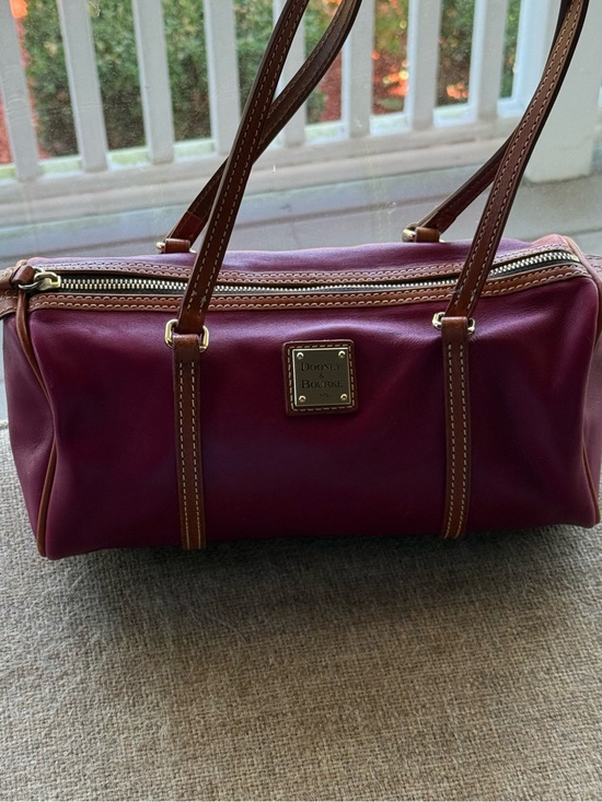 Dooney & Bourke Handbags - Dooney & Bourke Plum Leather Barrel Satchel with Brown Trim